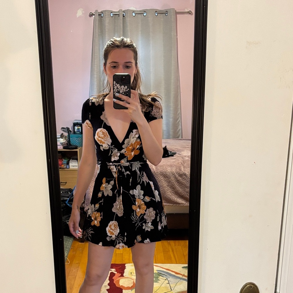 Lulu’s black dress with flower print